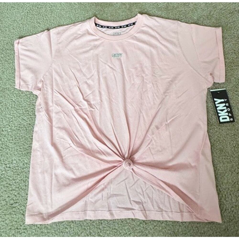 Dkny Sport M Cotton Stud Logo Knot-Front T-Shirt , Pink, Women’s X-Large NWT